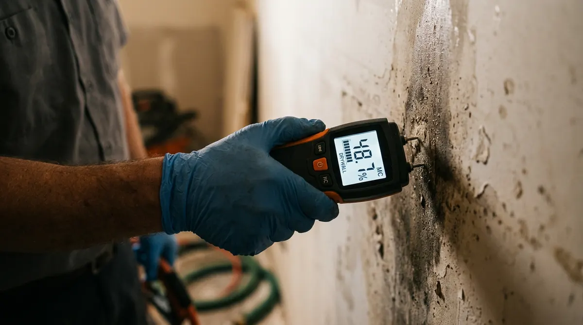 Close-up of Structural Drying & Dehumidification work by Gold Tech Restoration in Blue Point